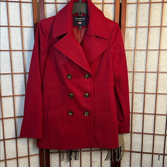 London Fog Scarlet Double-Breasted Coat with matching scarf women’s size small - Picture 1 of 7